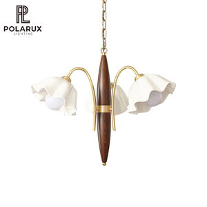 Lustre Nordique Rétro Français pour Salle à Manger et Cuisine, Métal, Bois, Céramique, Haute Qualité, Nouveau Design, Lustre en Céramique Fleur <span class=keywords><strong>Olina</strong></span> - Product Image 1