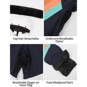 Combinaison de ski personnalisée pour femme, une pièce, imperméable 15K, respirante 10K, isolée, imprimé numérique color block - Product Image 5