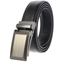 Ceinture en cuir de vachette lisse LY33-30016-1 avec boucle automatique pour homme, anti-rayures, avec glissière métallique, cadeau d'entreprise