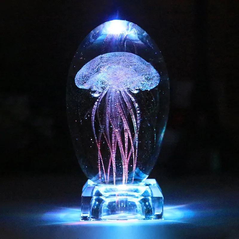 LED Multicolor Lighting Lamp Crystal Desk Lamp for Holiday Room Decoration Night Light Newest Creative Gift Jellyfish Model 3D
