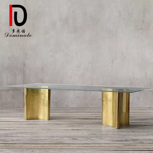 Décoration de salle à manger rectangulaire de luxe moderne avec pieds en or Ensemble de tables en verre Tables en acier inoxydable pour événements Décorations de banquets de mariage - Product Image 5