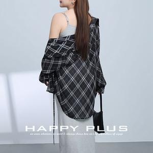 Runqi-Camisa de gasa a cuadros para mujer, talla grande, color negro, manga larga, cuello vuelto, Top informal de verano con protección solar, N9060 - Product Image 3