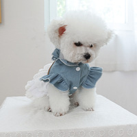 Pakaian Hewan Peliharaan Anjing & Kucing, Pakaian Lucu Modern Musim Semi, Rok Denim Texas Poliester Motif Bunga, Gaya Kasual