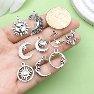 <b>Antique</b> Silver Alloy Star Moon Sun Pendants Mixed Shapes DIY Jewelry Accessories 20 Styles For Bracelets Necklaces - Product Image 1