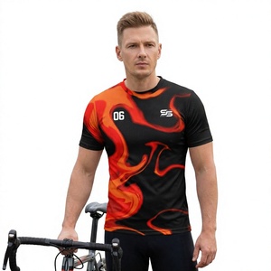 Maillot de cyclisme respirant à manches courtes et col rond pour homme, imprimé flamme, haut de sport personnalisé, maillot de football en mesh - Product Image 1