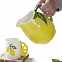 Mug de voyage créatif en céramique haute température, style américain, pour la maison, avec motif citron peint à la main, 401-500ml, pot à eau