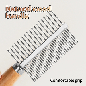 Peigne de toilettage pour animaux de compagnie en acier inoxydable double face avec manche en bois, brosse de nettoyage pour chien, chat, chèvre, mouton, cheval - Product Image 3