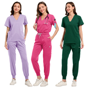 V-Neck Short Sleeve <b>Scrub</b> Set Unisex Moisture Wicking Knitted Hospital Uniforms For Doctors Summer Work <b>Clothes</b> - Product Image 5