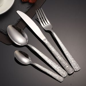 Ensemble de couverts occidentaux en acier inoxydable, 4 pièces, manche à motifs, pour restaurant et hôtel - Product Image 1
