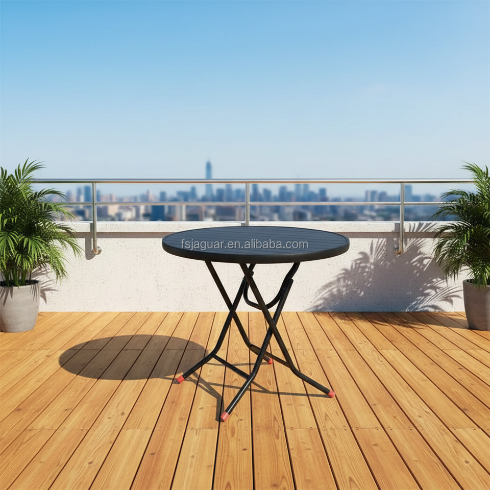 Foldable Round Wood-Look Modern Outdoor Dining Table Weatherproof ...