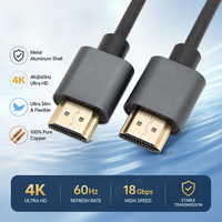 Kabel Video HD Male to Male 4K 60Hz Ultra Tipis Lembut Konduktor Tembaga Penuh Cangkang Paduan Aluminium