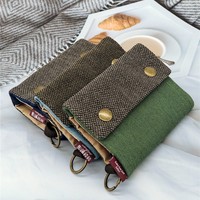 Dompet & Tempat Kartu Lipat Tiga Berbahan Kanvas Denim dengan Cetakan Kartun Kreatif dan Lapisan PU - Tempat Kunci Unisex untuk Penyimpanan Rumah Tangga