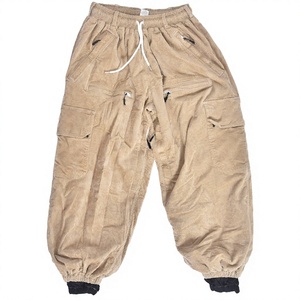 Pantalones de esquí térmicos de pana beige con estampado, transpirables, cortavientos, impermeables, con forro polar y diseño cargo multibolsillos para invierno - Product Image 1