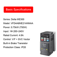 Nouveau variateur de fréquence Delta VFD4A8ME21ANNAA AC 0,75 kW monophasé 230 V à contrôle vectoriel sans capteur pour machine d'emballage