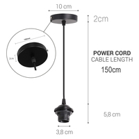 Kit de suspension vintage E27 pour lampe suspendue, cordon de 1,5 m avec plaque de plafond de 10 cm, support de lampe à 1 anneau, vente directe usine