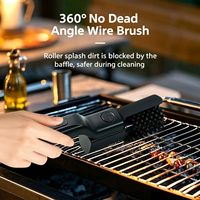 Brosse de nettoyage électrique pour barbecue sans fil rechargeable, rotative à 360°, avec protection anti-éclaboussures, robuste, en acier inoxydable et manche long en plastique