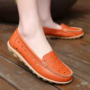 Sepatu Kulit Asli Wanita, Kasut Pantofel Potongan Slip On Bernafas, Balet Datar Balerina