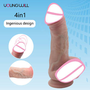 Consolador de material de silicona al por mayor con sensación de tacto real flexible y 1-1 pene de duplicación para amantes y lesbianas - Product Image 2