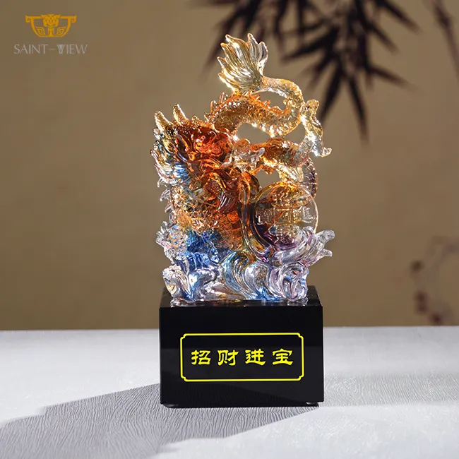 Chinese Traditional Crystal Dragon Sculpture Fengshui Home Decor Lucky Feng Shui Mascot Craft