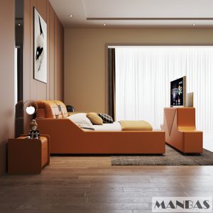 MINGDIBAO <span class=keywords><strong>Lit</strong></span> Intelligent Technologique Ultime en Cuir Véritable, Cadre Multifonctionnel avec Massage, Haut-Parleur, Têtière Inclinable, Purificateur d'Air et Confort Moelleux - Product Image 3