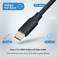 Câble de données USB-C vers Micro-B haute vitesse 5 Gbps, USB-C vers Micro B, cordon de synchronisation et de charge pour disque dur externe SSD HDD