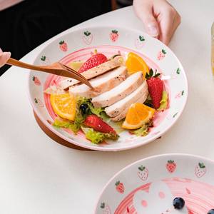 Ensemble de vaisselle en porcelaine écologique, lavable au lave-vaisselle, design mignon et créatif, motif lapin fraise rose - Product Image 3