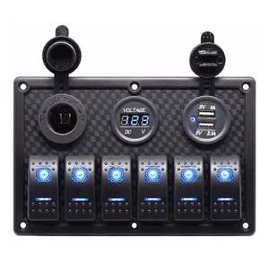 DC 24V Tomada À Prova D' Água carregador Dual USB 6 gang Marine Boat Rocker switch painel