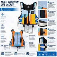 Gilet de flottabilité professionnel pour sports nautiques, réglable, en Oxford 420D, pour kayak, pêche, rafting, navigation