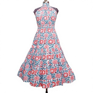 Robe midi à imprimé floral multicolore, robe d'été à manches longues, robe en coton tendance, tenue de soirée occidentale, robe une pièce pour femmes - Product Image 1