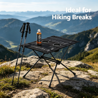 Table pliante de camping, cadre en alliage d'aluminium, plateau en maille de nylon, 652g, légère, hauteur réglable, double porte-gobelets, résistante à l'eau