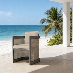 Silla de Comedor Moderna y Resistente para Exteriores, Estructura de Aluminio, Tejido de Ratán, Cojín Impermeable de Secado Rápido, para Sala de Estar, Villas, Hoteles, Terrazas - Product Image 1