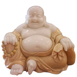 Weiß Hand Geschnitzte Skulptur Lachen Maitreya Marmor Buddha Statuen Für Verkauf