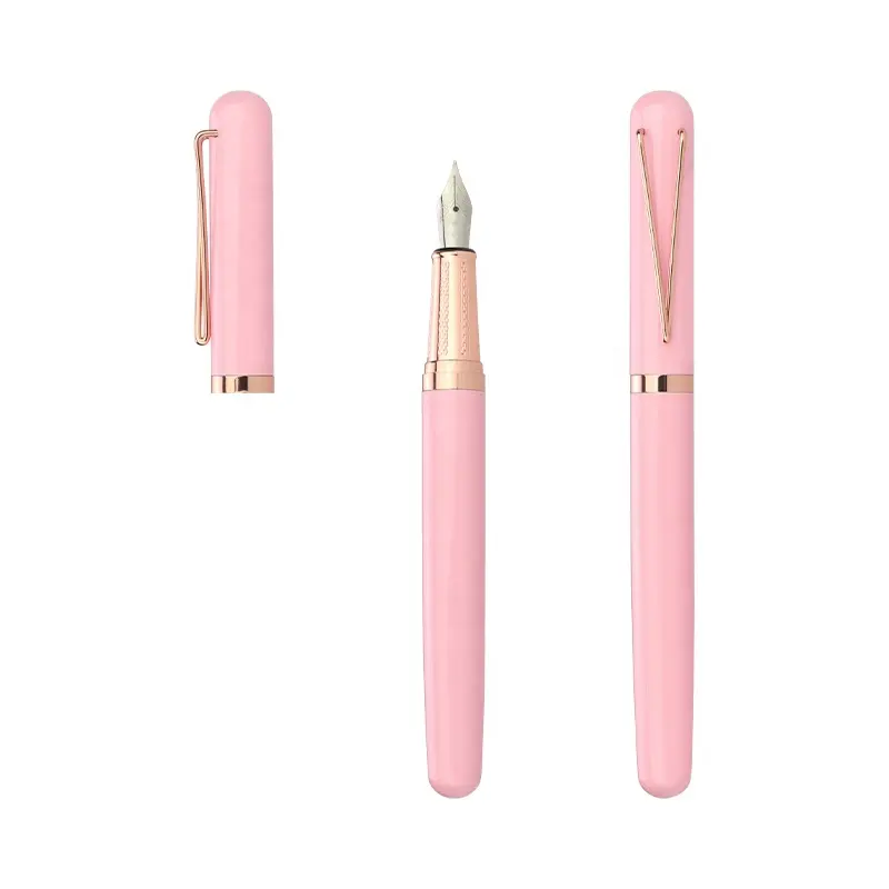 Cor rosa melhor presente para a promoção da senhora logotipo personalizado luxo rosa dourado fonte de metal caneta tinta