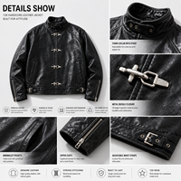 Blouson en cuir PU ciré vintage personnalisé, style aviateur, avec boucle à clip, coupe courte, style motard, streetwear, coupe oversize, manteau de moto