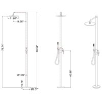 Colonne de douche extérieure moderne en acier inoxydable pour villa, avec pommeau de pluie rond autoportant et douchette à main en nickel brossé