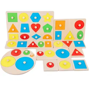 In legno triangolo cerchio quadrato Montessori geometrico Puzzle bordo forma e colore Sorter Puzzle in legno educazione precoce per il bambino - Product Image 1