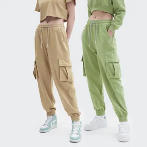 Pantalones de moda personalizados para mujer, pantalón de chándal Cargo de pierna recta de felpa francesa, talla grande, novedad de 2021