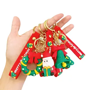 New Products 3D Cartoon Christmas Keychain Santa Claus Snowman Keychain PVC Christmas Tree Hanging Gifts Wholesale