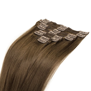Extensiones de Cabello Liso con Clip, 100% Cabello Humano Real # 8 Extensiones de Cabello Humano con Clip en <span class=keywords><strong>Color</strong></span> <span class=keywords><strong>Castaño</strong></span> <span class=keywords><strong>Ceniza</strong></span>, 120g/8 Piezas - Product Image 2