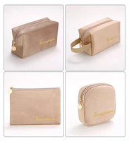 Pochette cosmétique personnalisée en velours bleu avec lettres brodées, fermeture éclair, 18x12cm, grande capacité, étui à maquillage noir tendance