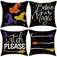Housse de coussin YINUAN pour Halloween, motif sorcière, chapeau magique, balai, étoile, noire, décorative, pour canapé
