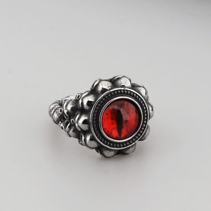 Phóng Đại Tự Nhiên Đá Nhẫn Thiết Lập Với Màu Đỏ Màu Xanh Lá Cây Đôi Mắt Quỷ Nhẫn Punk Skull Lông Thép Không Gỉ Người Đàn Ông Của Vòng Cổ Điển - Product Image 2