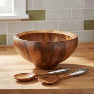 Luxury Acacia Wood Salad Bowl Set with Wooden Serving Spoon & Fork Large Natural Wooden Mixing Bowl for Salad Fruit <b>Pasta</b> - Product Image 3