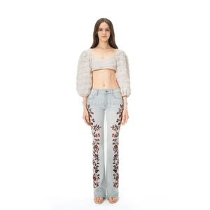 กางเกงยีนส์ทรงบานสำหรับผู้หญิง ทรงสลิม ยืดได้ ปักลายดอกไม้  ขายาวพิเศษ ทรงสกินนี่ สำหรับคนสูง รับสั่งทำขายส่ง กางเกงยีนส์ผู้หญิง - Product Image 5