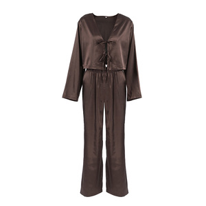 Ensemble de pyjama pour femmes SMOOTH personnalisé, tissé, confortable et doux, à manches longues, pour le printemps et l'<span class=keywords><strong>été</strong></span>, vêtements de détente - Product Image 5