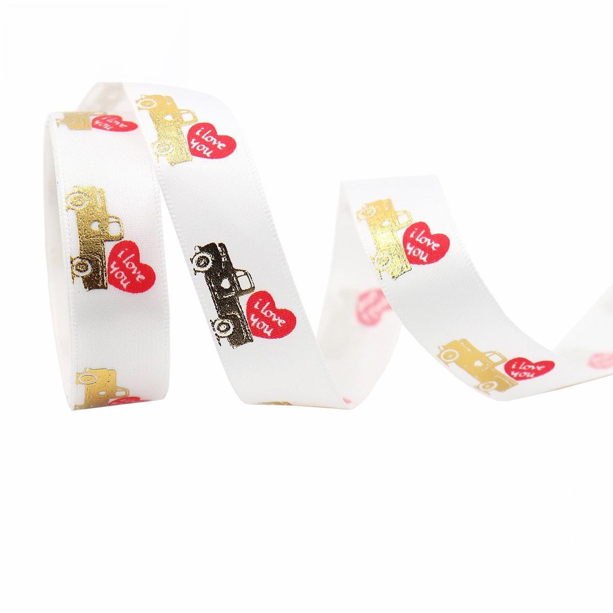 Camion Blanc &amp; Cœur "Je t'aime" - 1,6 cm * 9,14 m (Satin)