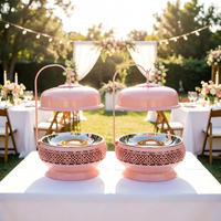 Chauffe-Plats de Luxe Rose en Acier Inoxydable de Haute Qualité pour Buffet, Réchaud de Présentation Chauffant à l'Alcool, Capacité 8L