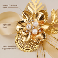 Corsage de poignet en métal Double Bonheur avec ruban de perles, fleur de main pour mariée, demoiselle d'honneur, décoration traditionnelle pour mariage, banquet et fête