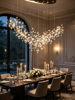 Lampu Kristal LED Mewah Modern Panjang Custom Pabrik, Lampu Gantung LED untuk Ruang Makan