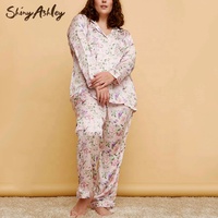 OEM Chemisier pantalon imprimé sur toute la surface Ensemble Pyjama grande taille Pyjamas en satin Vêtements de nuit pour femmes